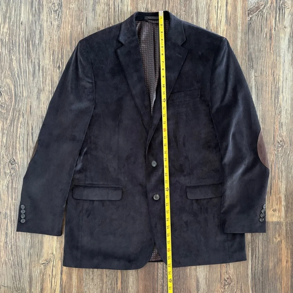 Chaps Corduroy Blazer Sports Coat Mens 44L Elbow Patches Black Paisley Lining